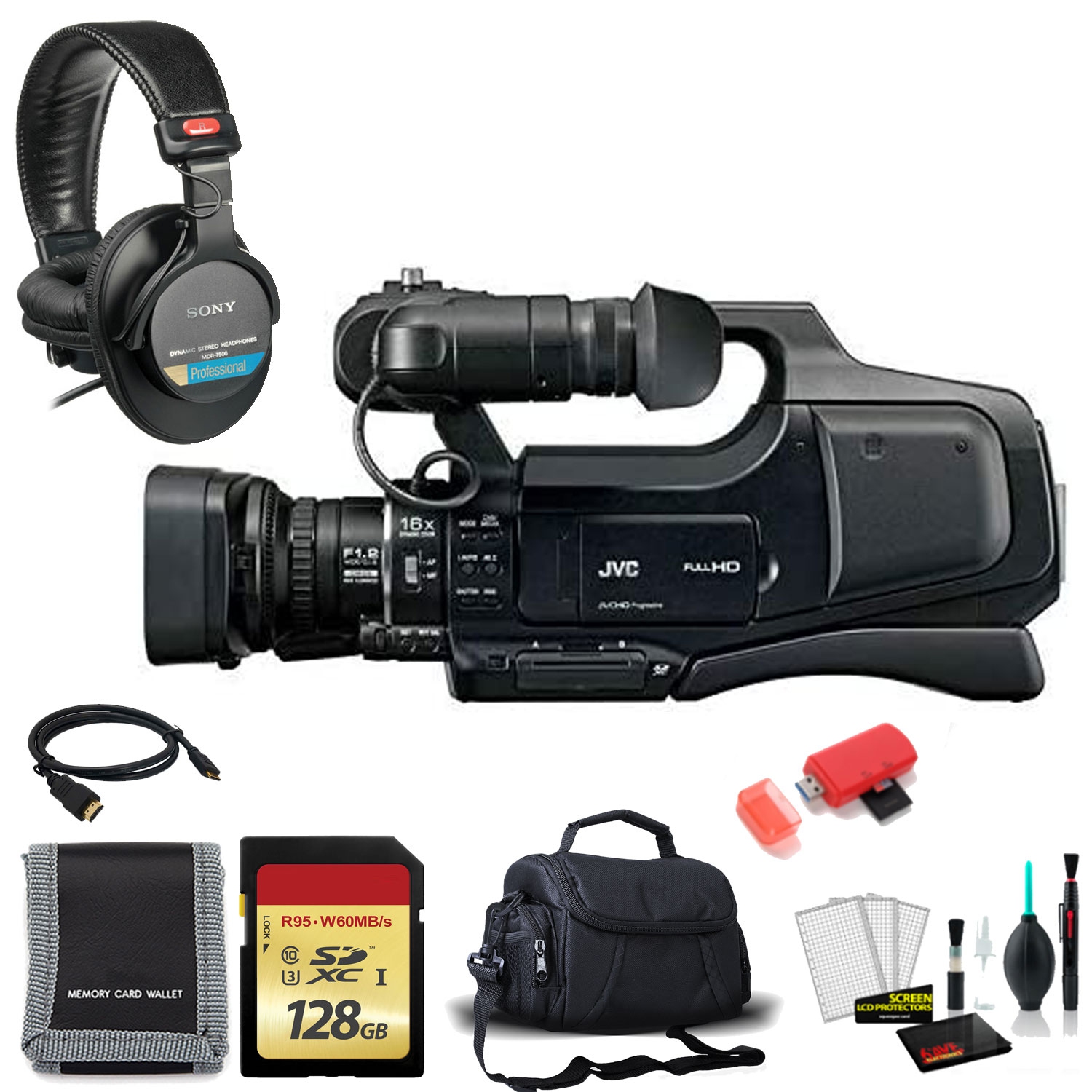 JVC JY-HM90AG HD Professional Video Camcorder (PAL) with Sony Headphones