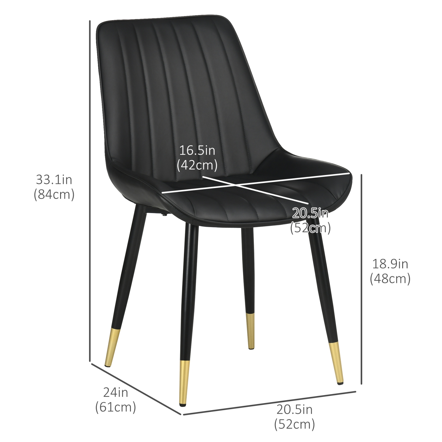 HOMCOM – Ensemble de 2 chaises de salle à manger, chaise de cuisine moderne avec revêtement en similicuir de polyuréthane et pattes en acier, chaises