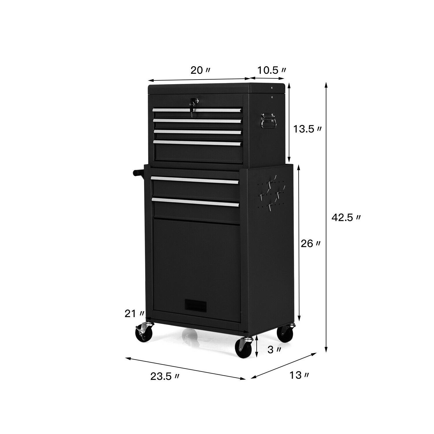 Gymax 2 in 1 Rolling Cabinet Storage Chest Box Garage Toolbox Organizer w/ 6 Drawers