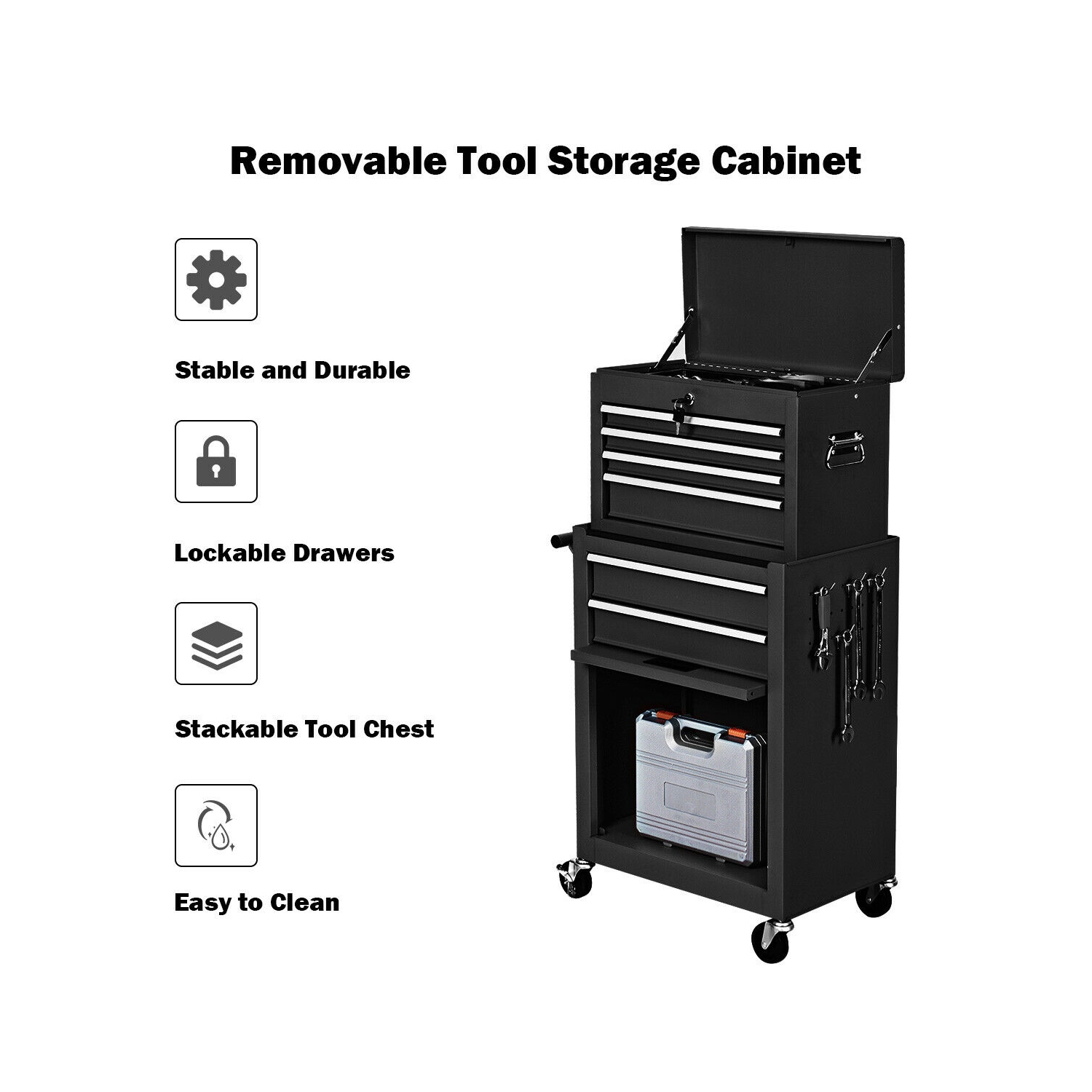 Gymax 2 in 1 Rolling Cabinet Storage Chest Box Garage Toolbox Organizer w/ 6 Drawers