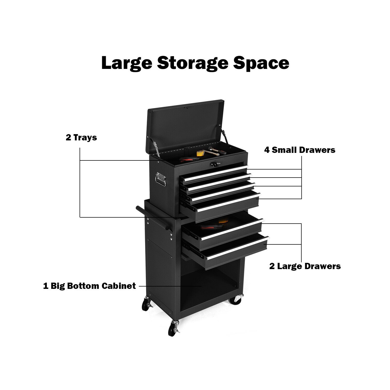 Gymax 2 in 1 Rolling Cabinet Storage Chest Box Garage Toolbox Organizer w/ 6 Drawers