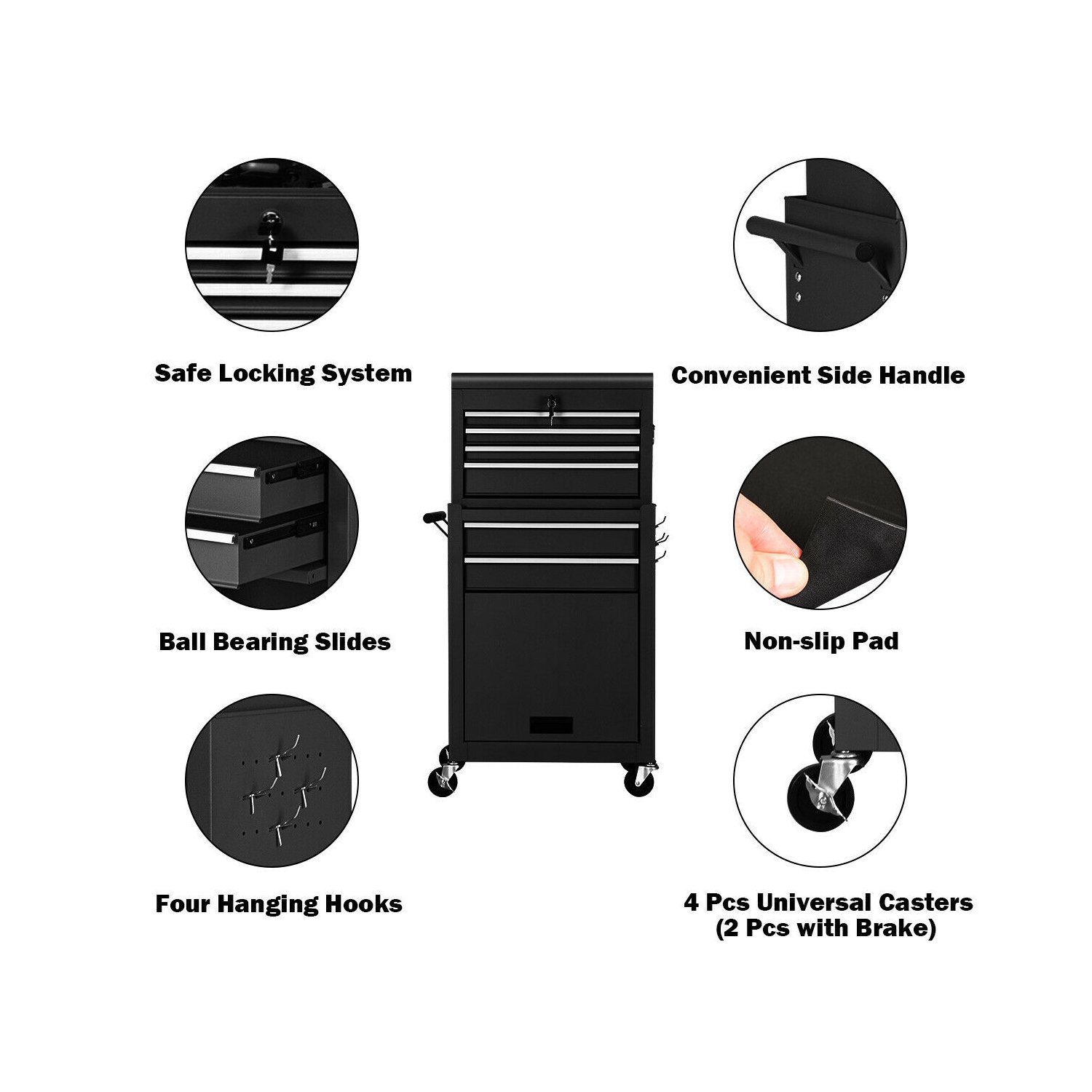 Gymax 2 in 1 Rolling Cabinet Storage Chest Box Garage Toolbox Organizer w/ 6 Drawers