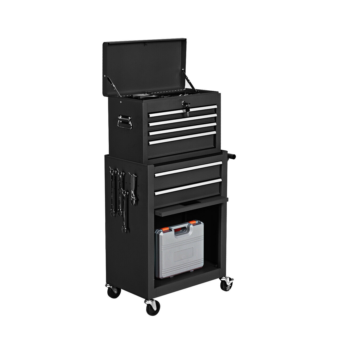 Gymax 2 in 1 Rolling Cabinet Storage Chest Box Garage Toolbox Organizer w/ 6 Drawers