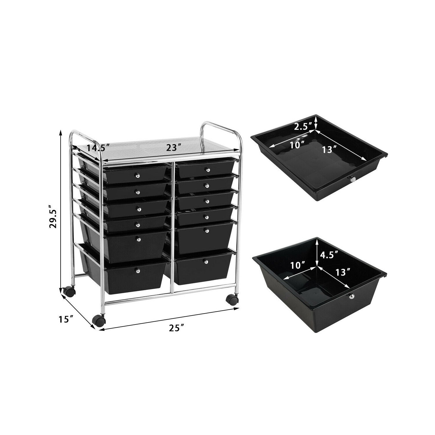 Gymax Office Rolling Cart 12 Storage Drawer Studio Organizer Bins Scrapbook Paper Black