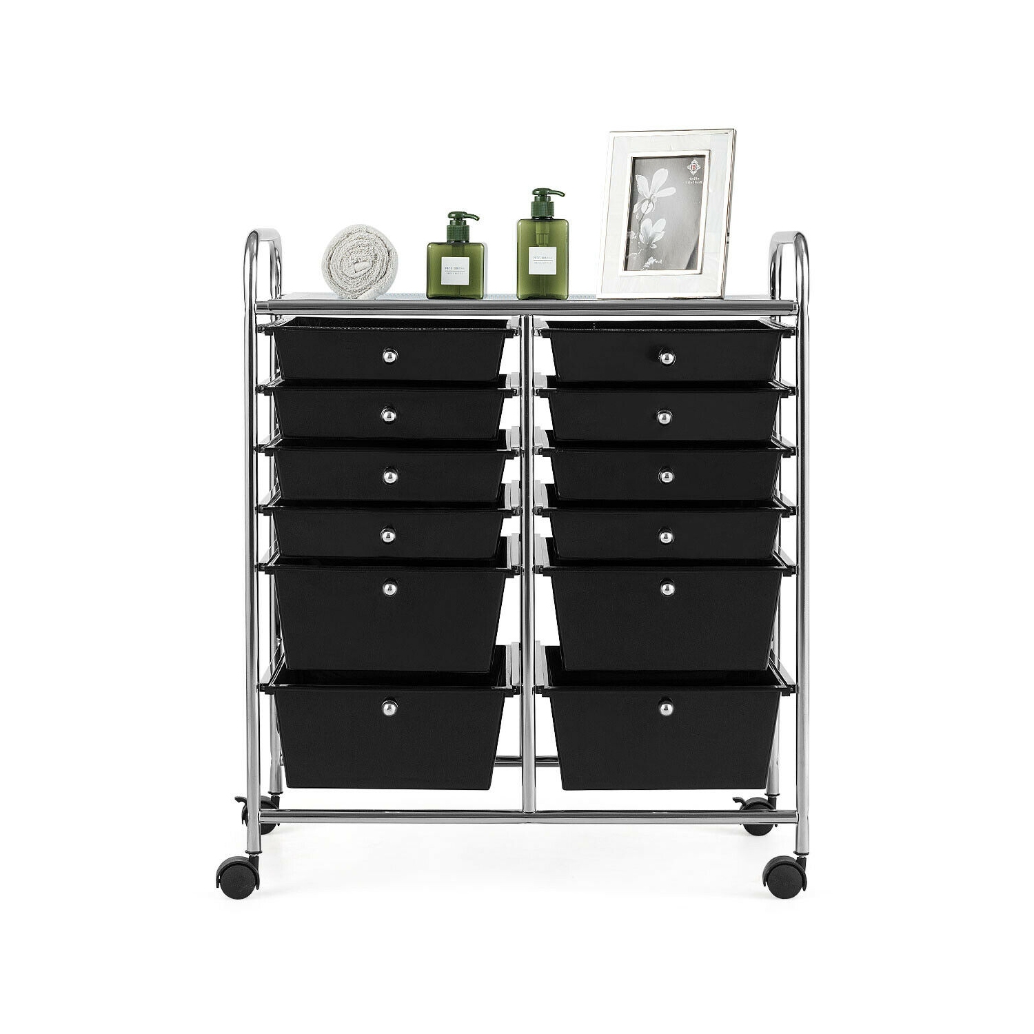 Gymax Office Rolling Cart 12 Storage Drawer Studio Organizer Bins Scrapbook Paper Black