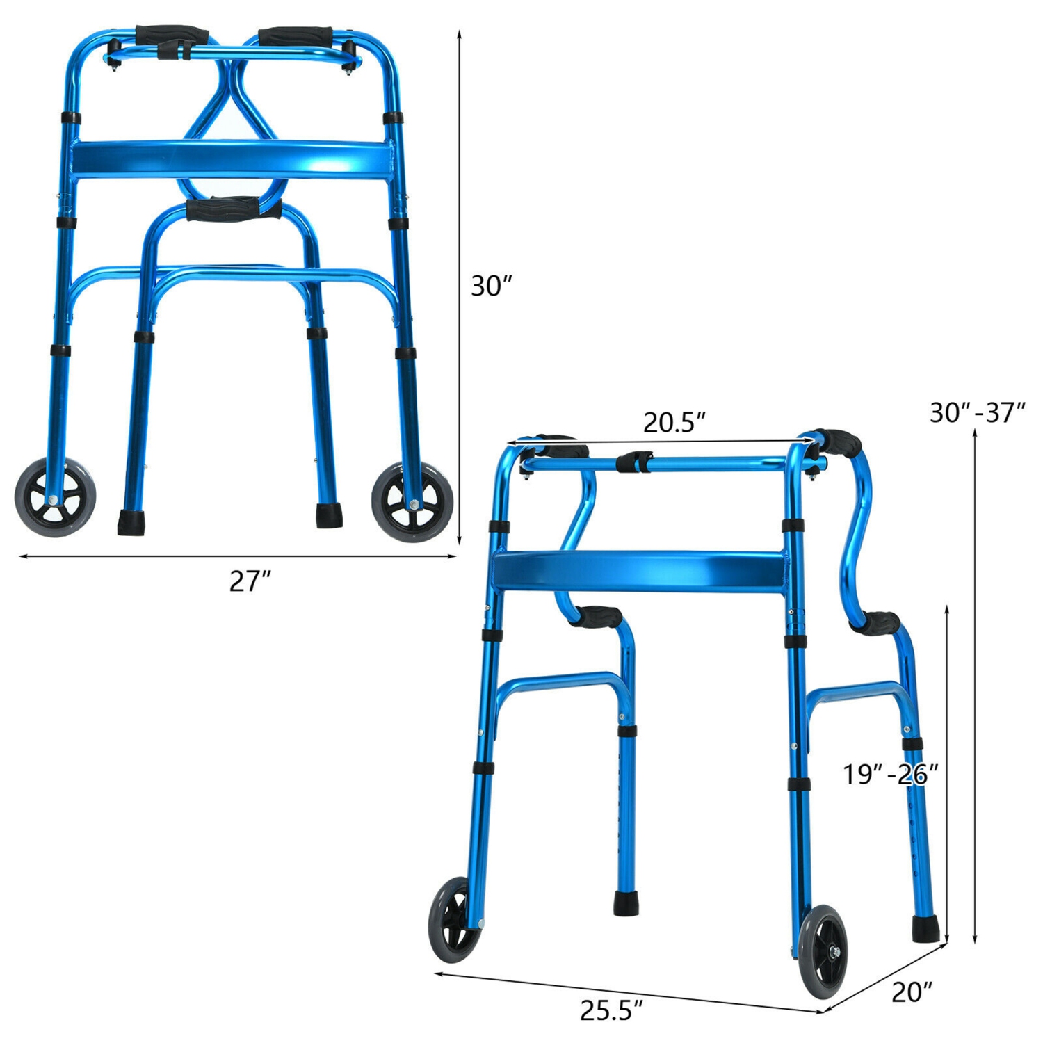 Gymax Heavy-Duty Folding 3 in 1 Stand-Assist Walker Aluminum Alloy W/ Wheel