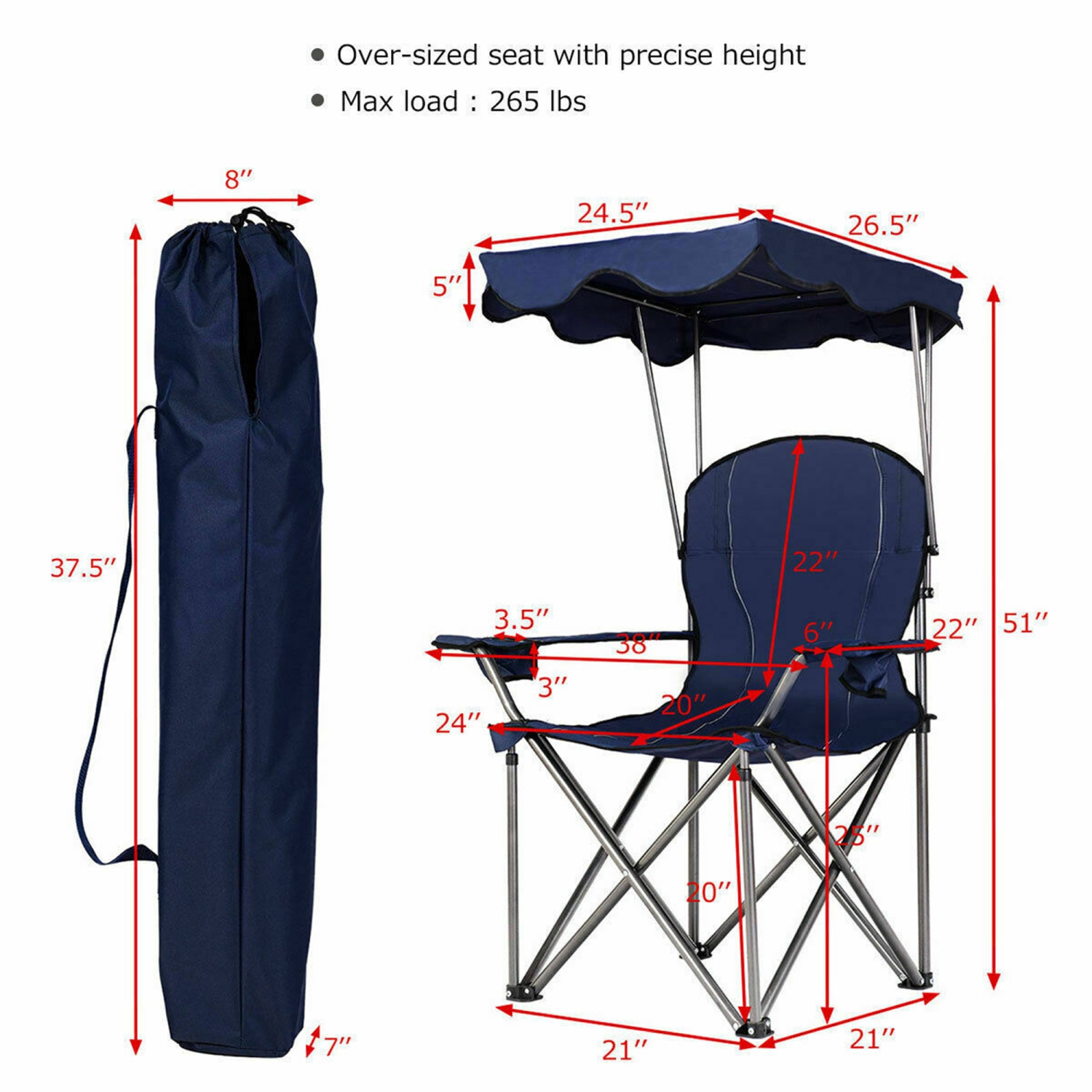 Gymax Folding Canopy Camping Chair Portable Beach Chair w/ Carrying Bag
