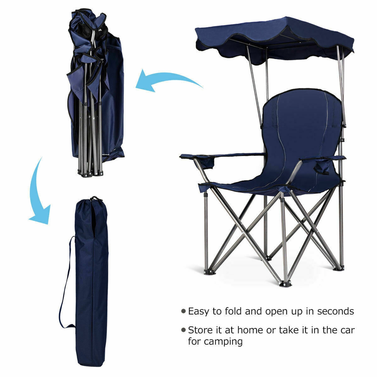 Gymax Folding Canopy Camping Chair Portable Beach Chair w/ Carrying Bag