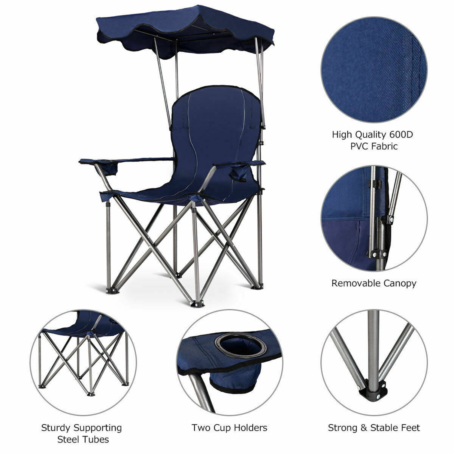 Gymax Folding Canopy Camping Chair Portable Beach Chair w/ Carrying Bag
