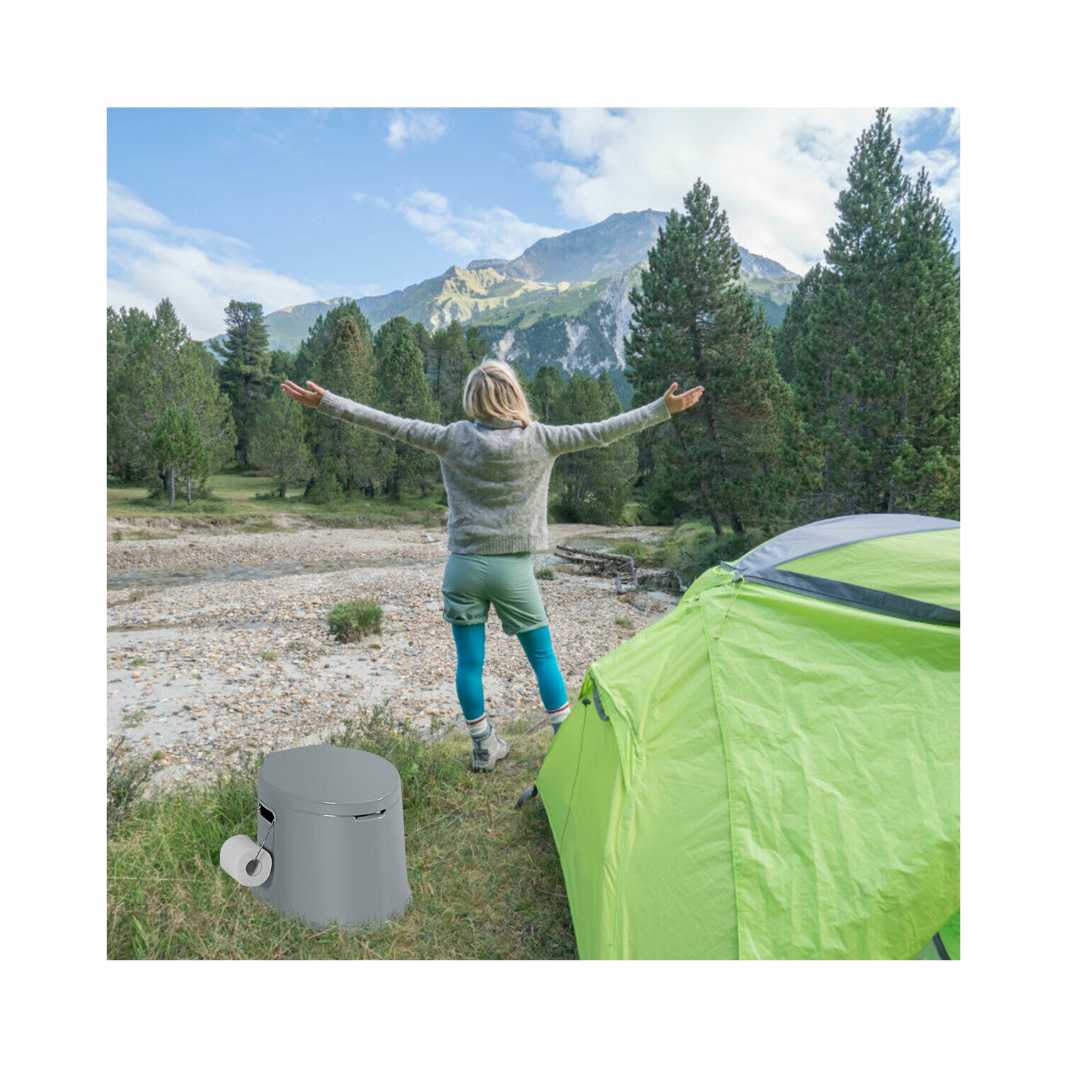 Gymax Portable Travel Toilet Indoor Outdoor W/Paper Holder Camping Hiking Boating