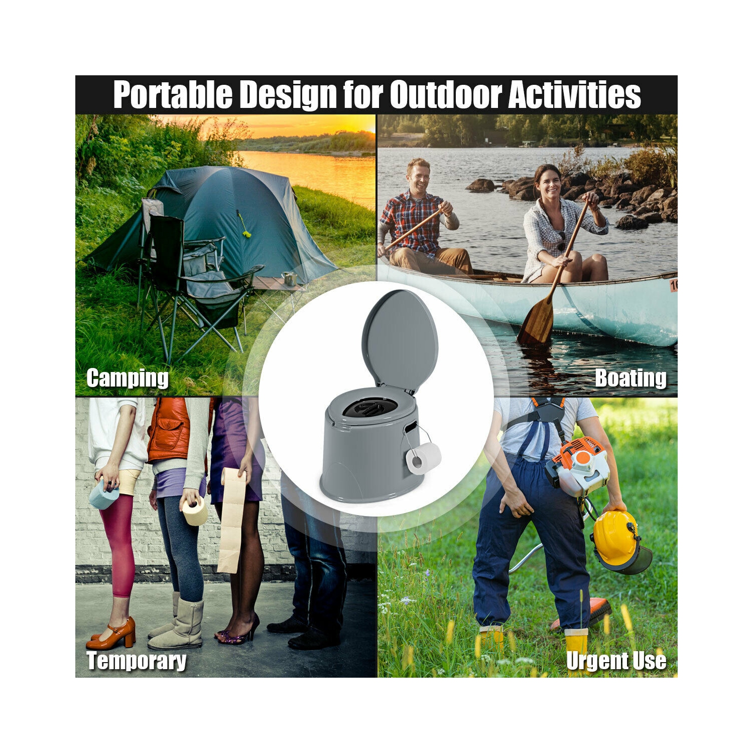 Gymax Portable Travel Toilet Indoor Outdoor W/Paper Holder Camping Hiking Boating