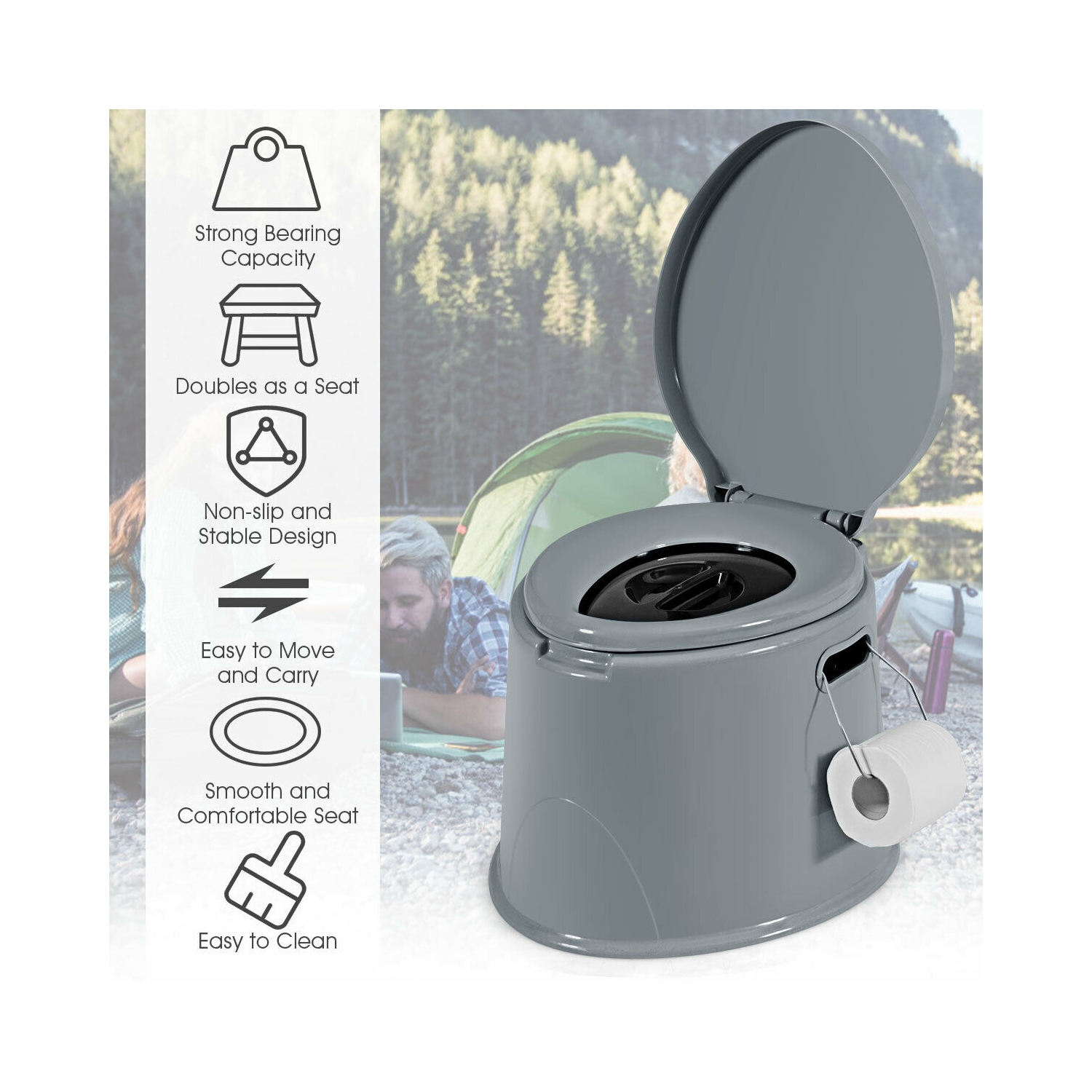 Gymax Portable Travel Toilet Indoor Outdoor W/Paper Holder Camping Hiking Boating