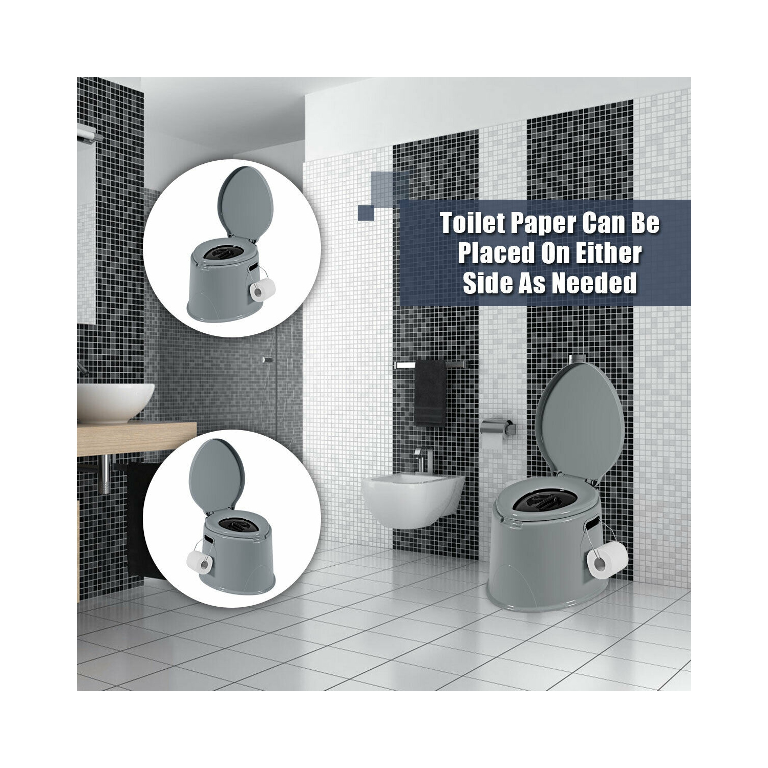 Gymax Portable Travel Toilet Indoor Outdoor W/Paper Holder Camping Hiking Boating