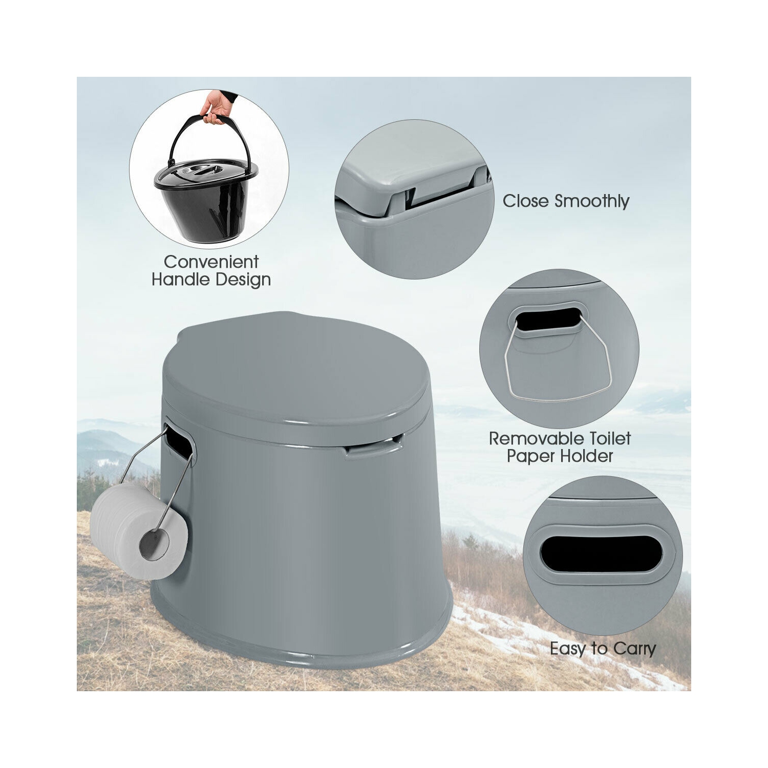 Gymax Portable Travel Toilet Indoor Outdoor W/Paper Holder Camping Hiking Boating