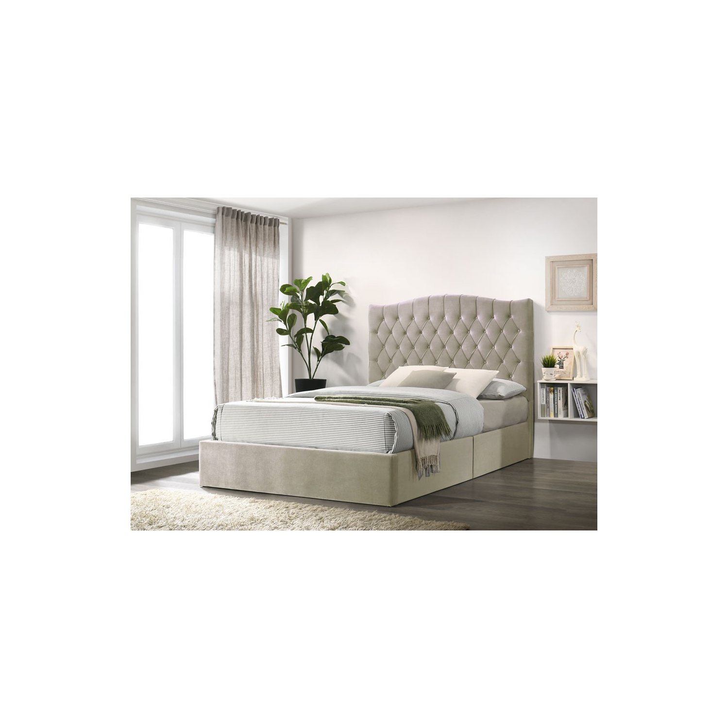 Aerys de lit plate-forme rembourré Aerys Hester / Fondation de matelas / Support de lattes de bois / Aucun sommier nécessaire / Assemblage facile