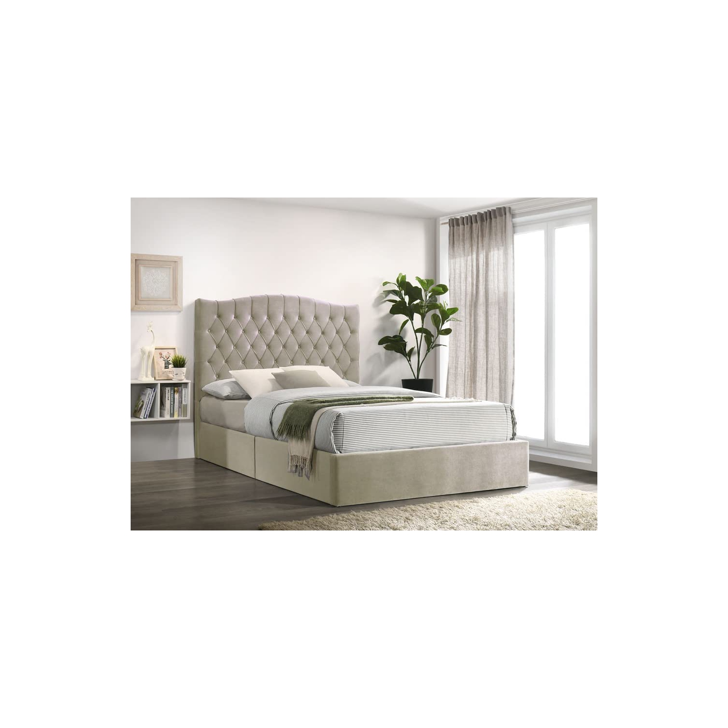 Aerys de lit plate-forme rembourré Aerys Hester / Fondation de matelas / Support de lattes de bois / Aucun sommier nécessaire / Assemblage facile