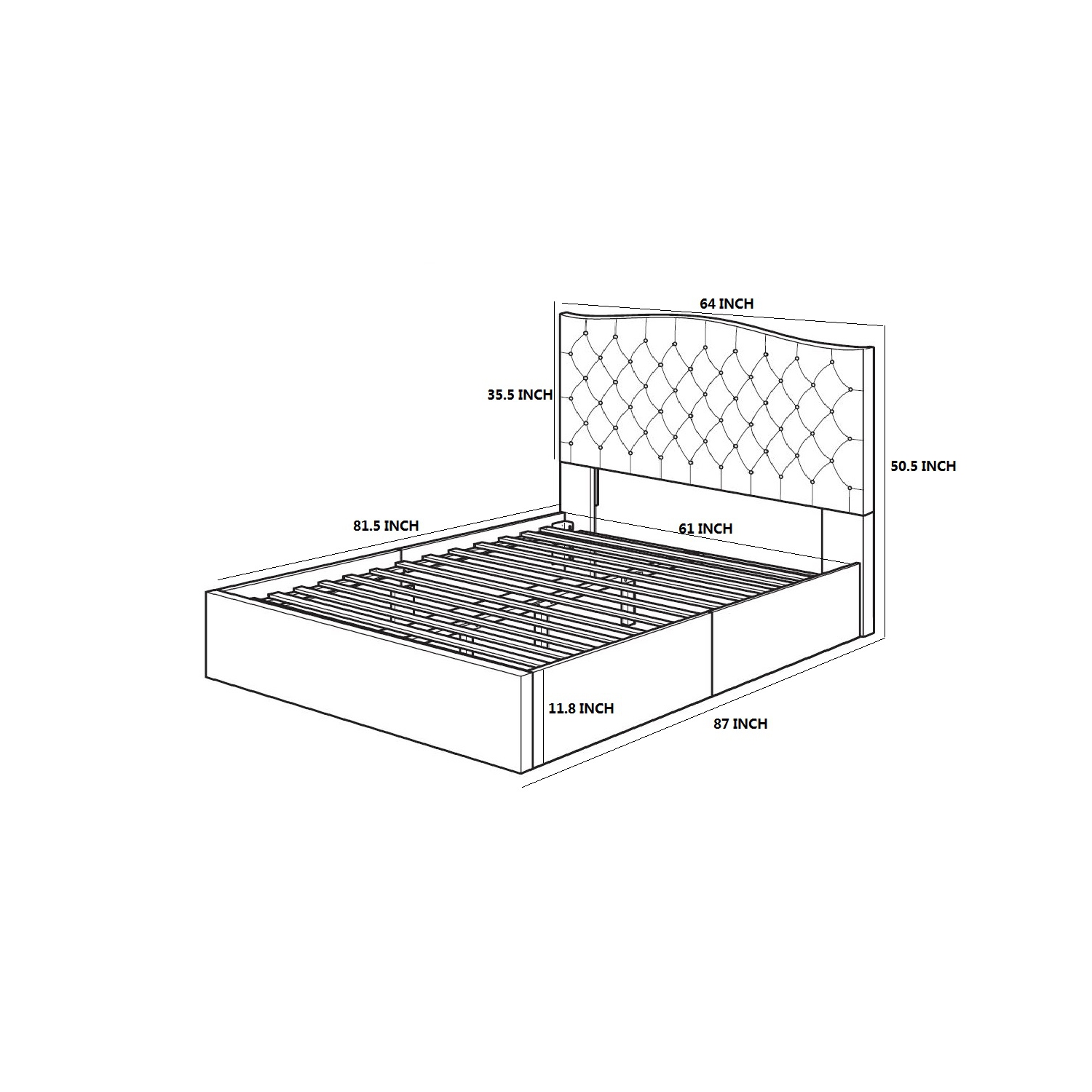 Aerys de lit plate-forme rembourré Aerys Hester / Fondation de matelas / Support de lattes de bois / Aucun sommier nécessaire / Assemblage facile