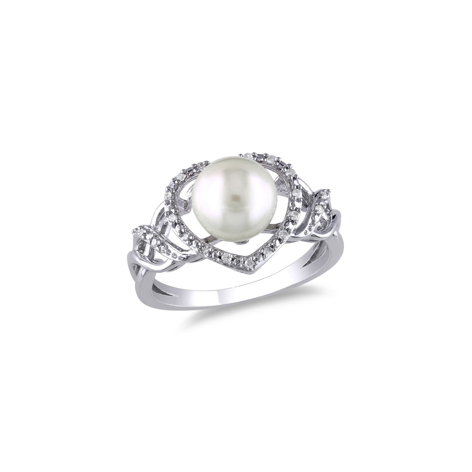 8-8.5mm White Freshwater Cultured Pearl Heart Ring in Sterling Silver