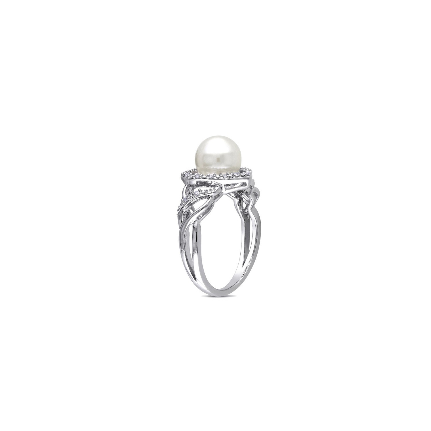 8-8.5mm White Freshwater Cultured Pearl Heart Ring in Sterling Silver