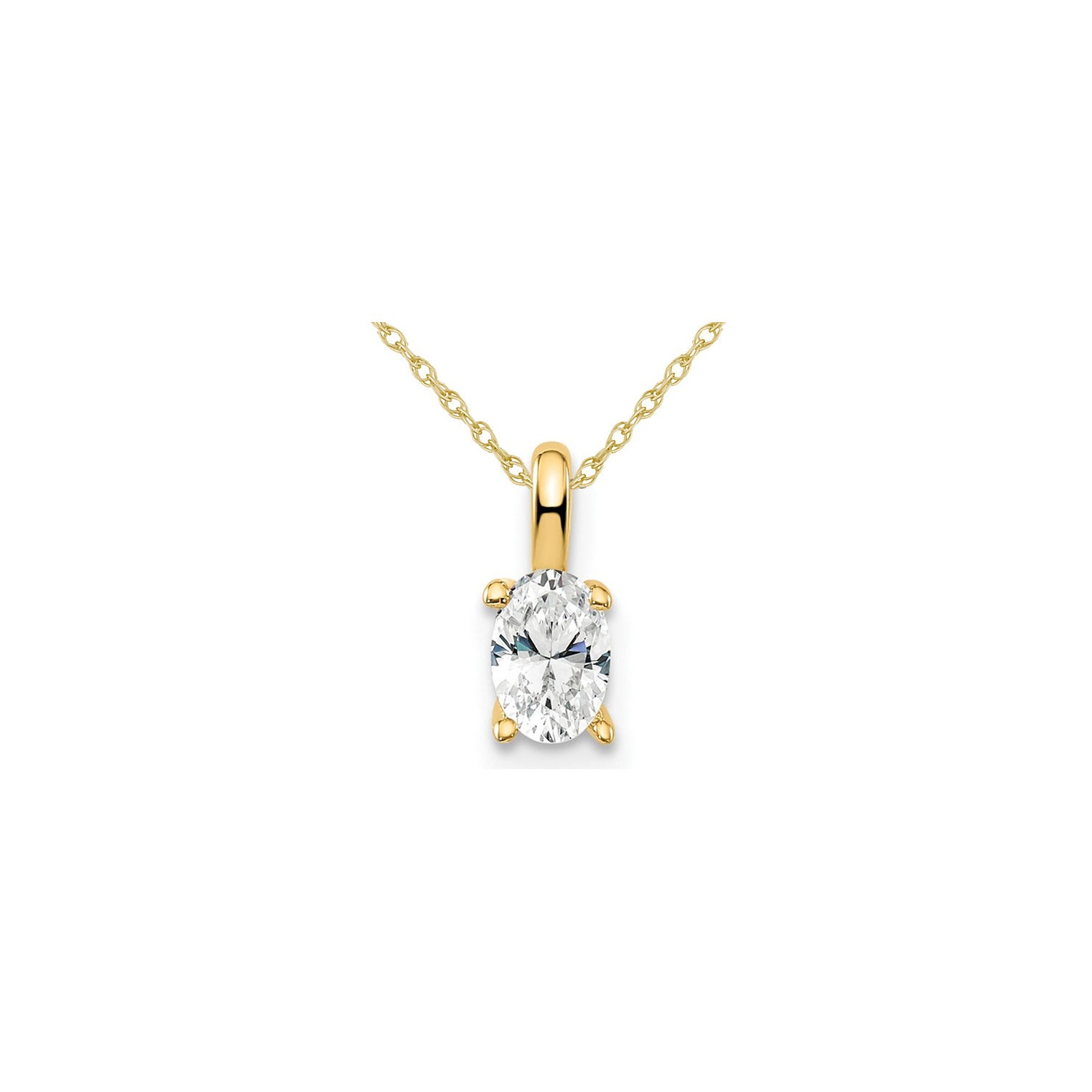 Collier à pendentif solitaire diamant laboratoire or jaune 14 ct avec chaîne 1/3 ct H-I, SI1-SI2
