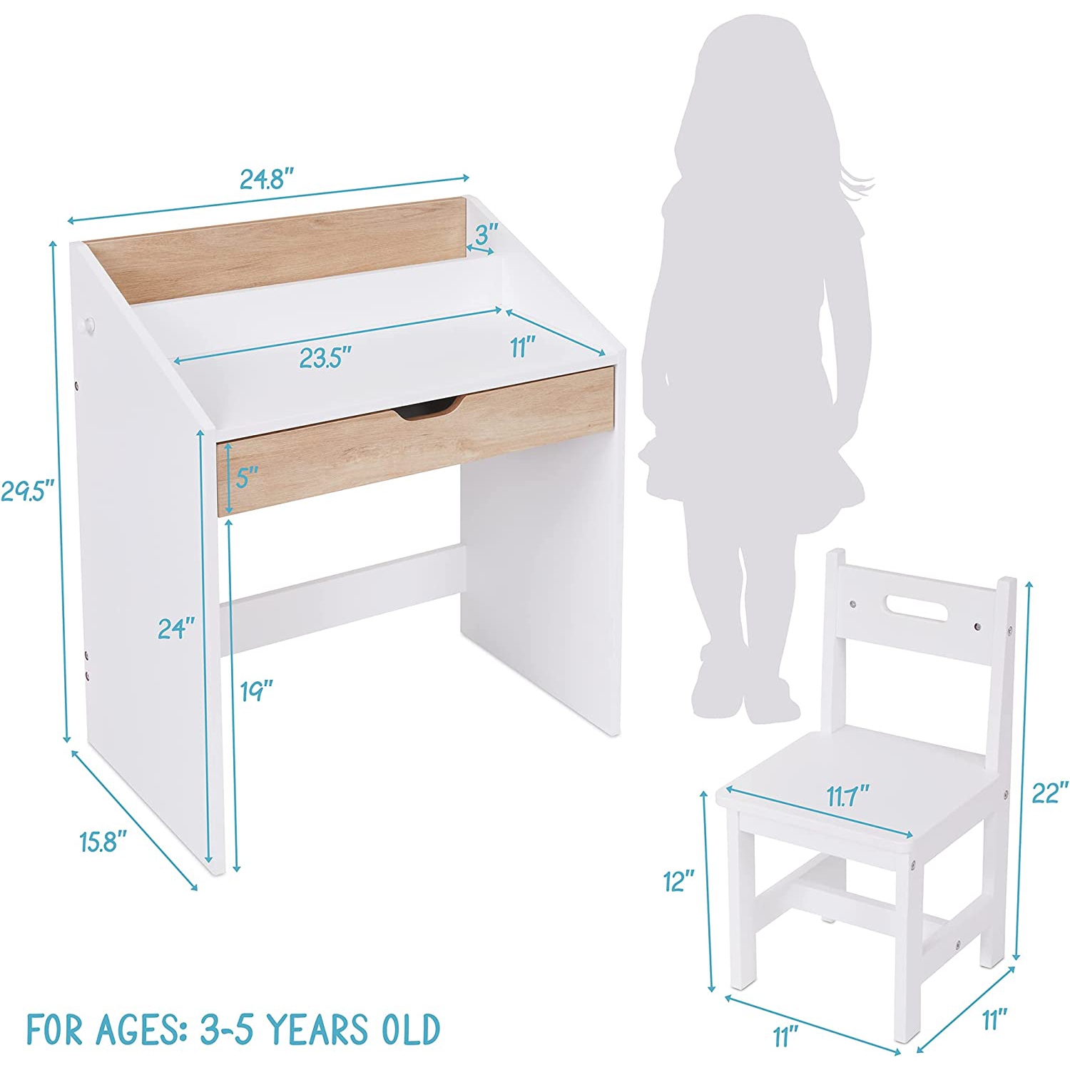 Lil’ Jumbl – Ensemble bureau et chaise en bois pour enfants, avec table d’écriture