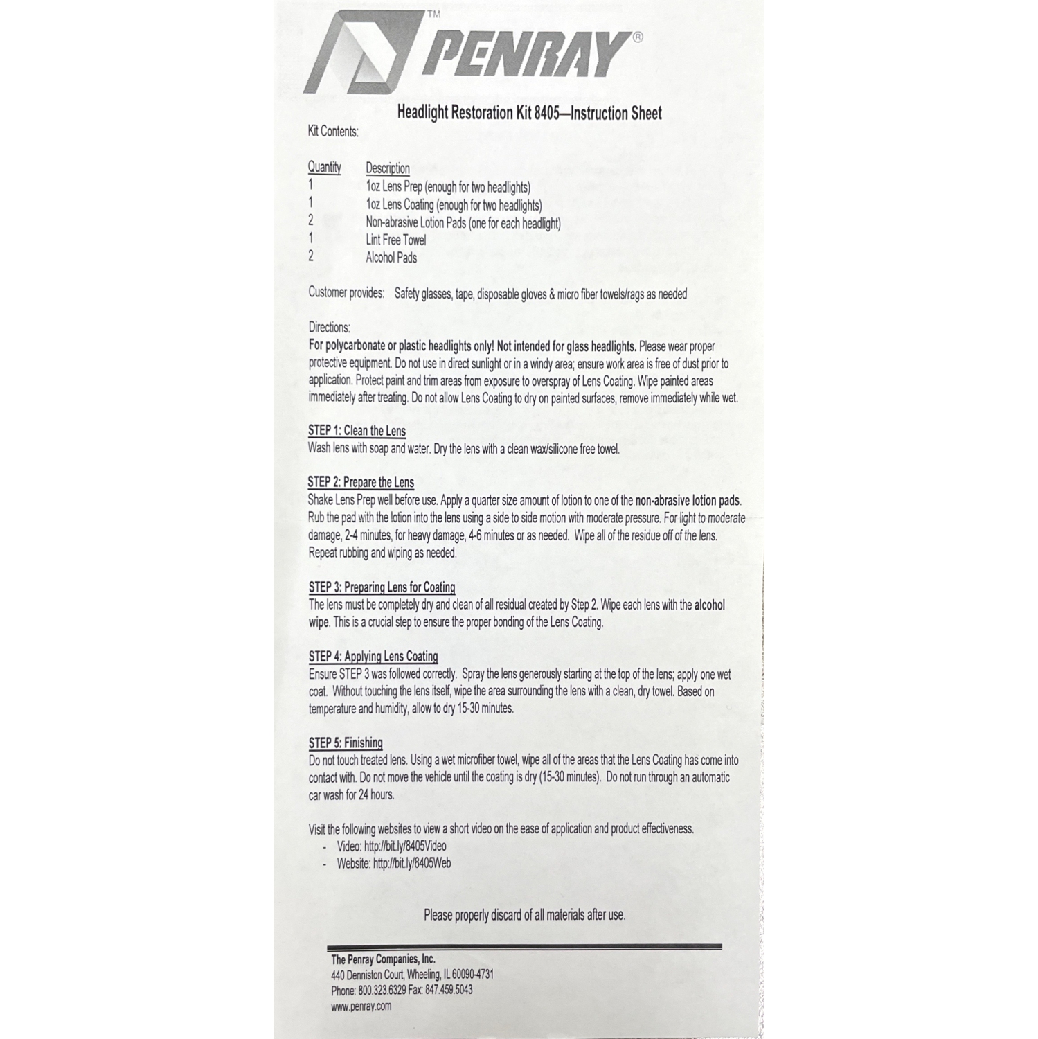 Penray 8405 Headlight Restoration Kit