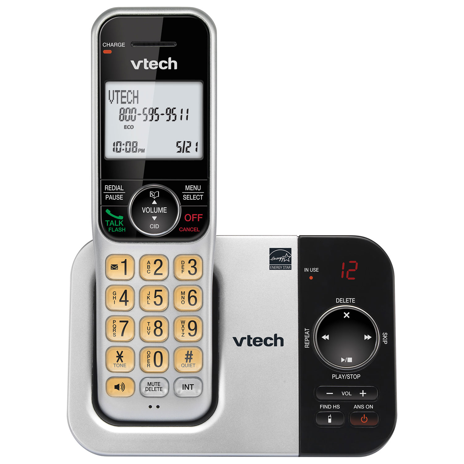 Téléphone sans fil à 1 combiné DECT 6.0 de VTech avec répondeur et afficheur - Argenté/Noir - Exclusivité Best Buy