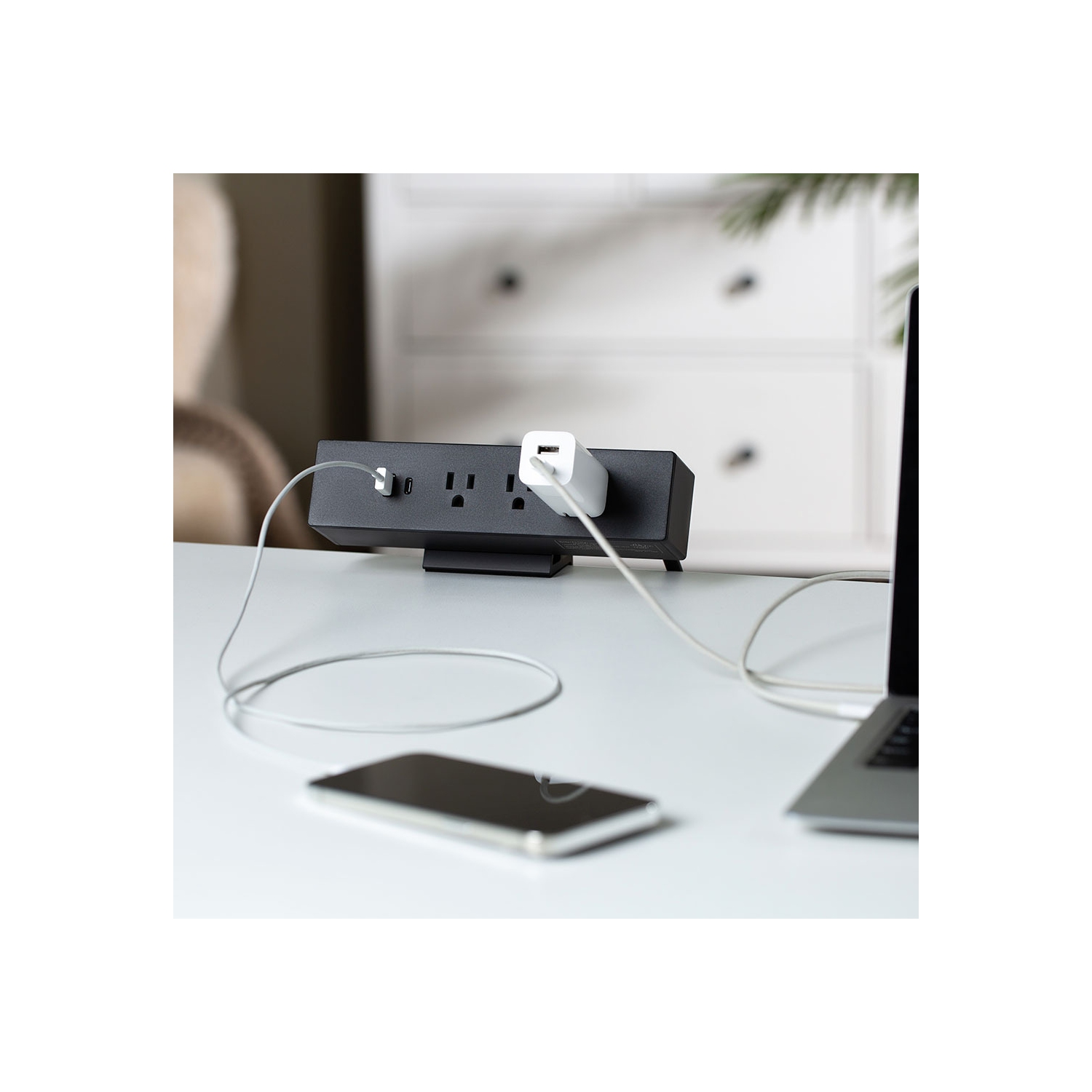 MotionGrey – barre d’alimentation avec pince de bureau, parasurtenseur de bureau, barre d’alimentation avec pince de bureau, port USB-C, 3 prises,