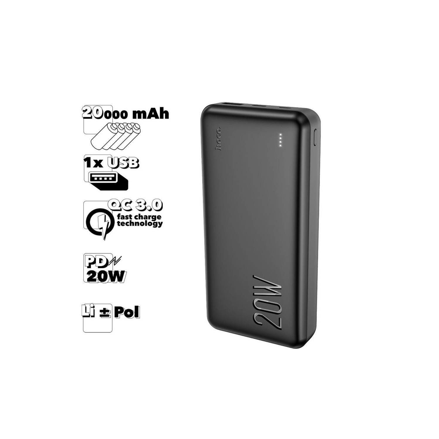 Chargeur de batterie externe micro USB-C PD 20&nbsp;W + chargeur portable USB-C QC3,0 W de 20000&nbsp;mAh et DEL pour tablettes iPad de Samsung de