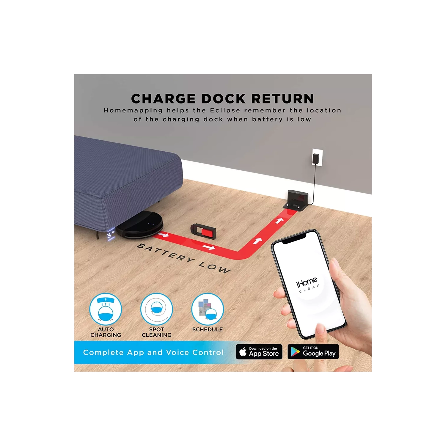 IHOME Robot Eclipse Autovac et aspirateur à chargement automatique et MOP