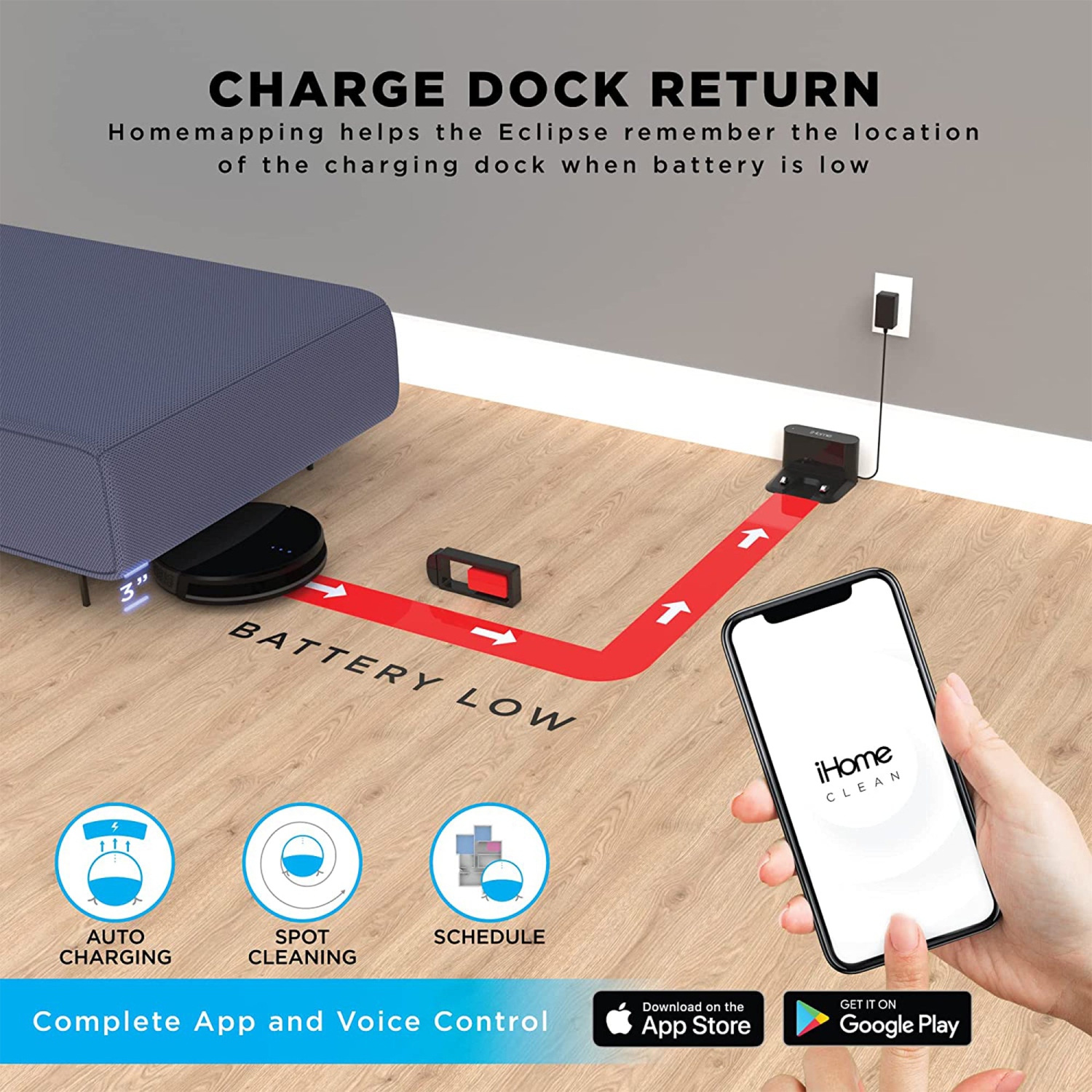 IHOME Robot Eclipse Autovac et aspirateur à chargement automatique et MOP