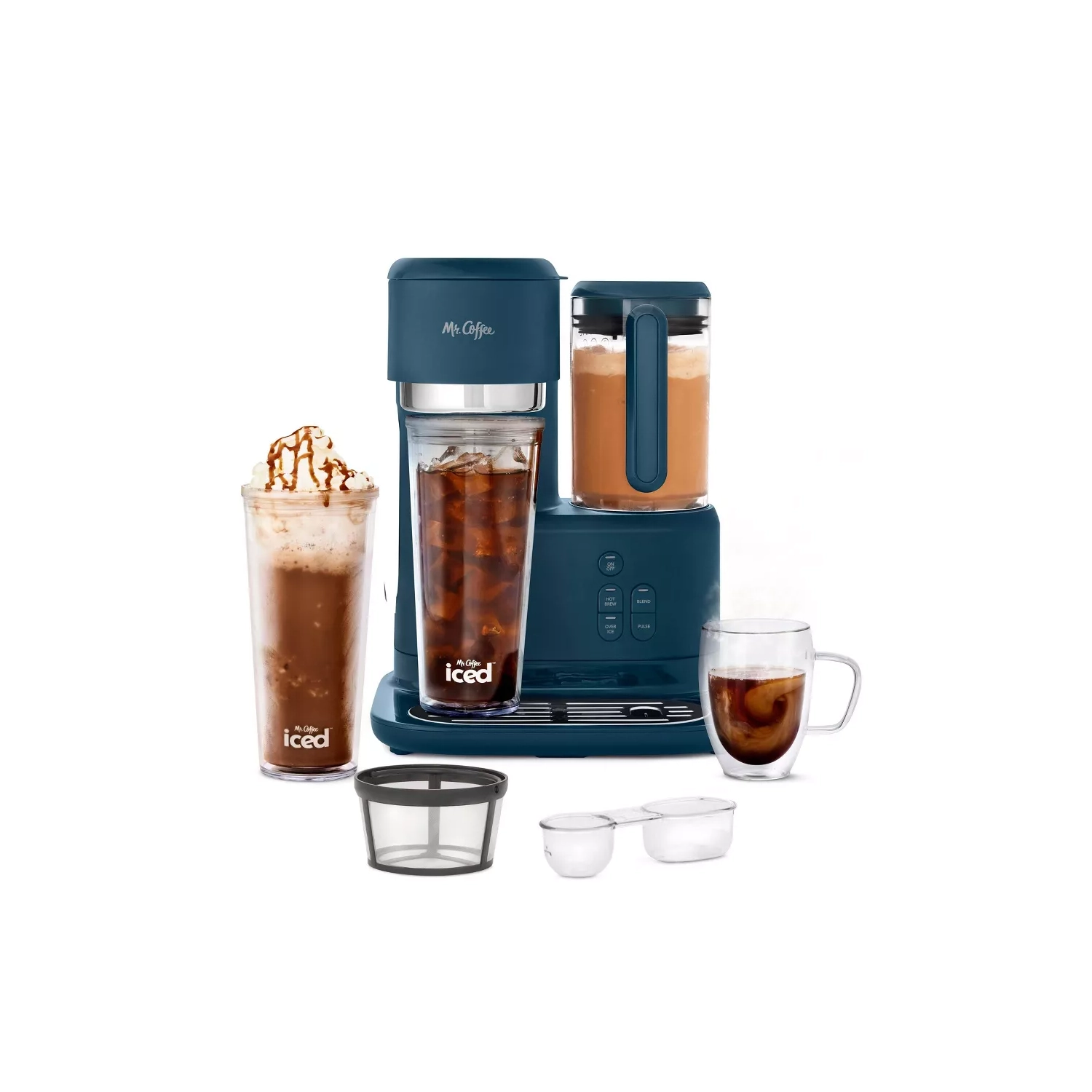 Mr. Coffee Single-Serve Frappe, Iced, and Hot Coffee Maker with Blender - Navy
