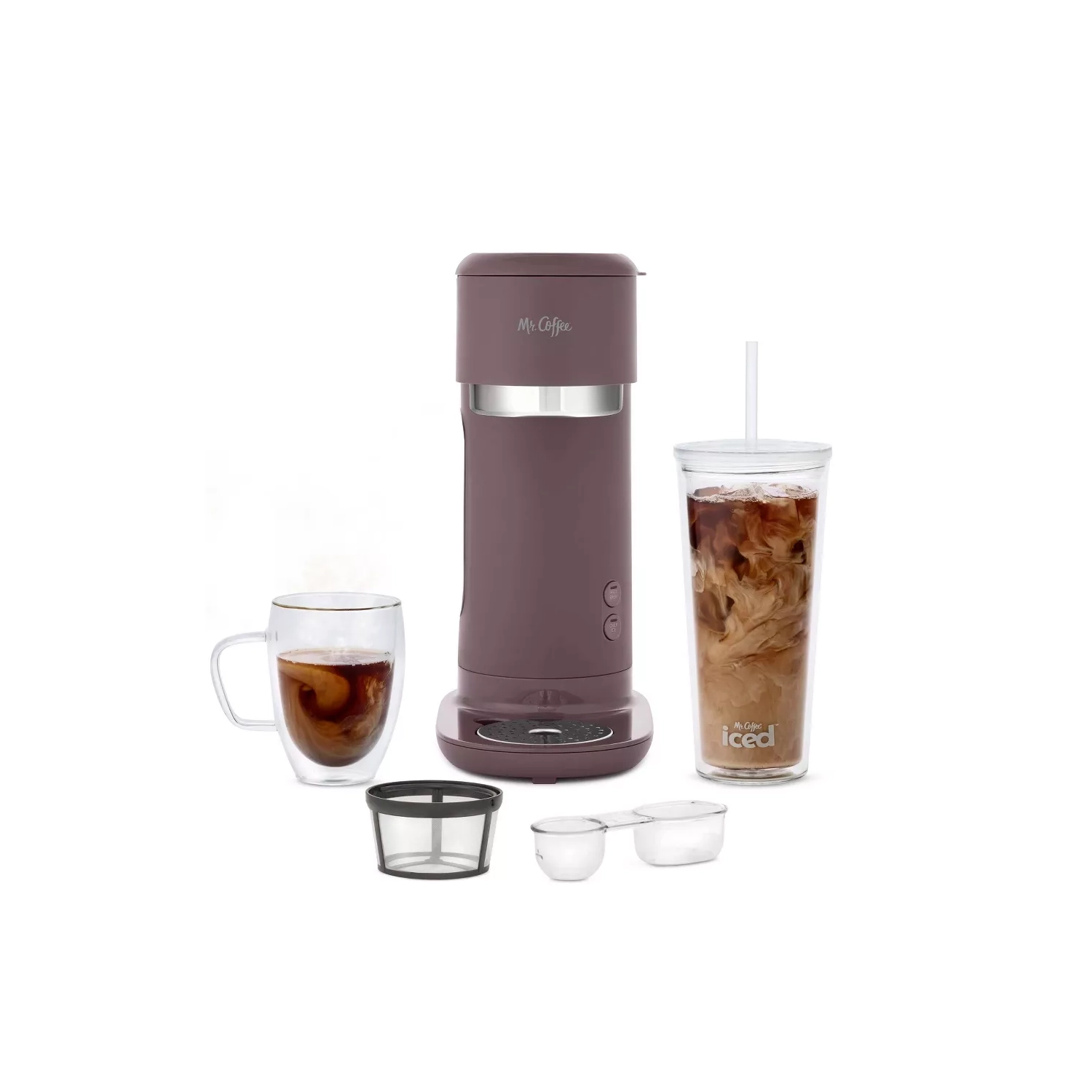 Mr. Coffee Single-Serve Iced and Hot Coffee Maker with Reusable Tumbler and Nylon Filter