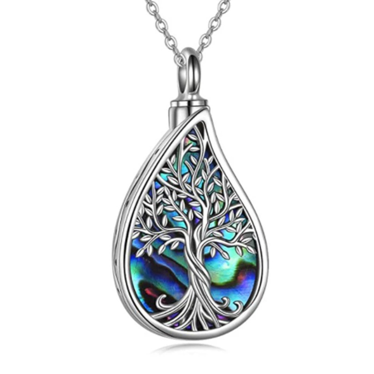 Maya's Grace Urn Necklaces for Ashes Tree of Life Pendant Abalone Shell Tree of Life Cremation Jewelry for Ashes Memory Silver Necklace Jewelry for Women