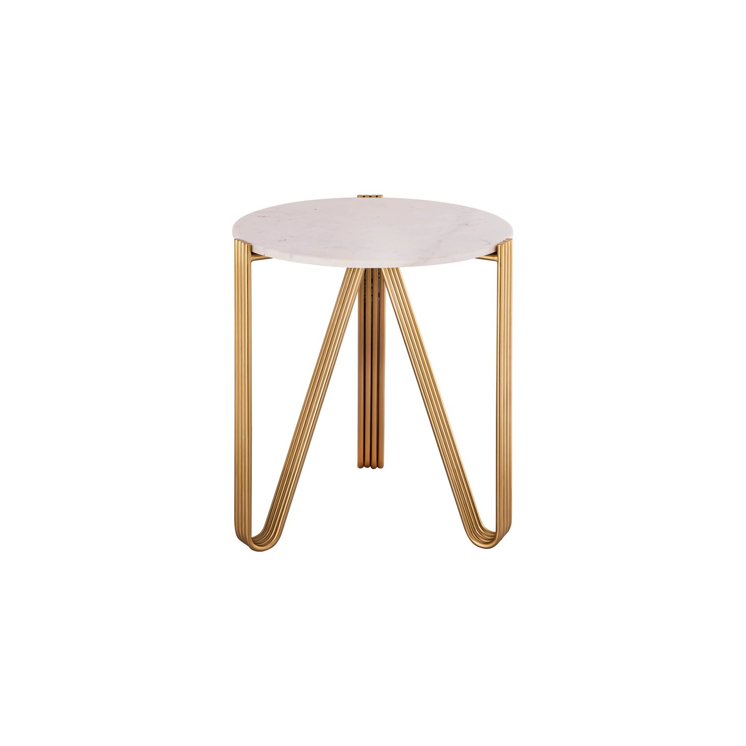 TOV Furniture Aya 28"H Transitional Marble and Iron Side Table in White/Gold
