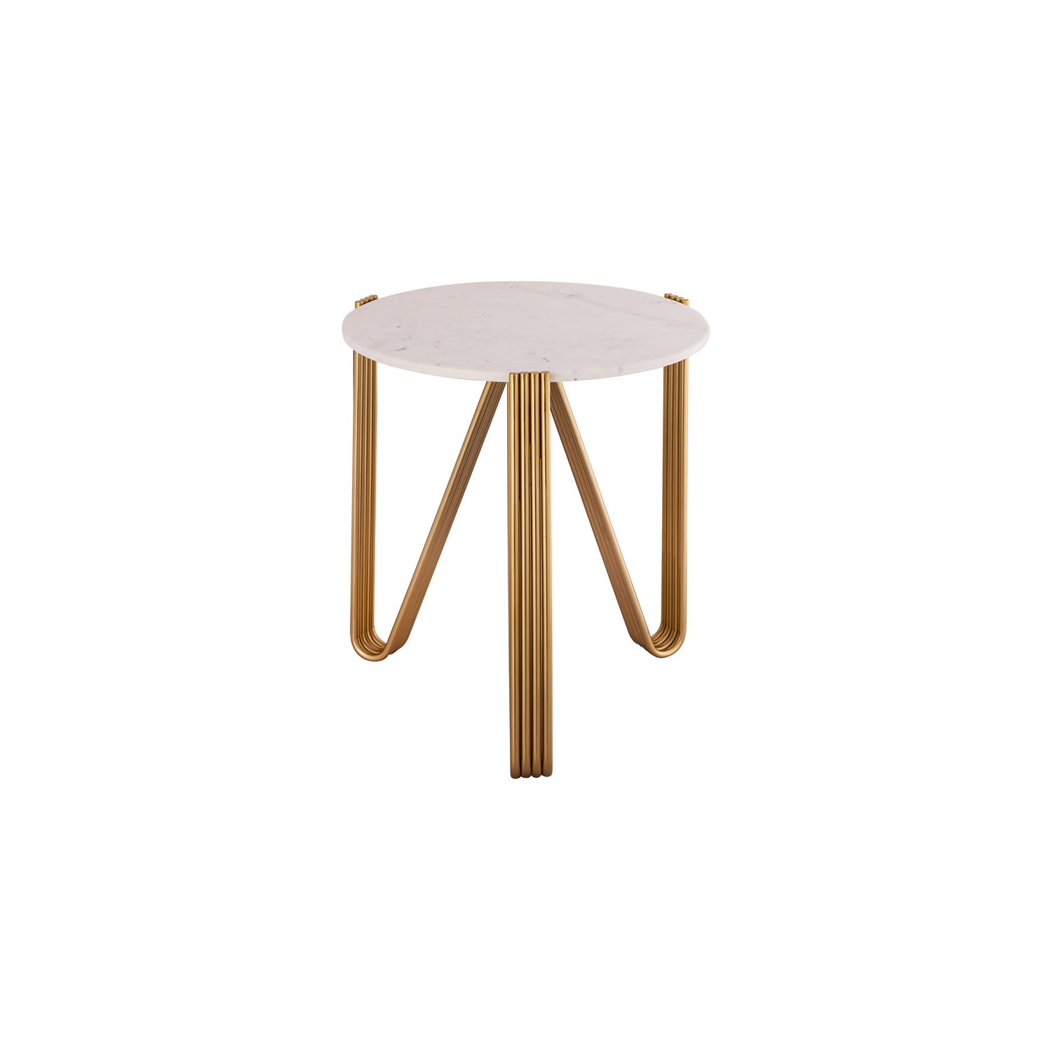 TOV Furniture Aya 28"H Transitional Marble and Iron Side Table in White/Gold