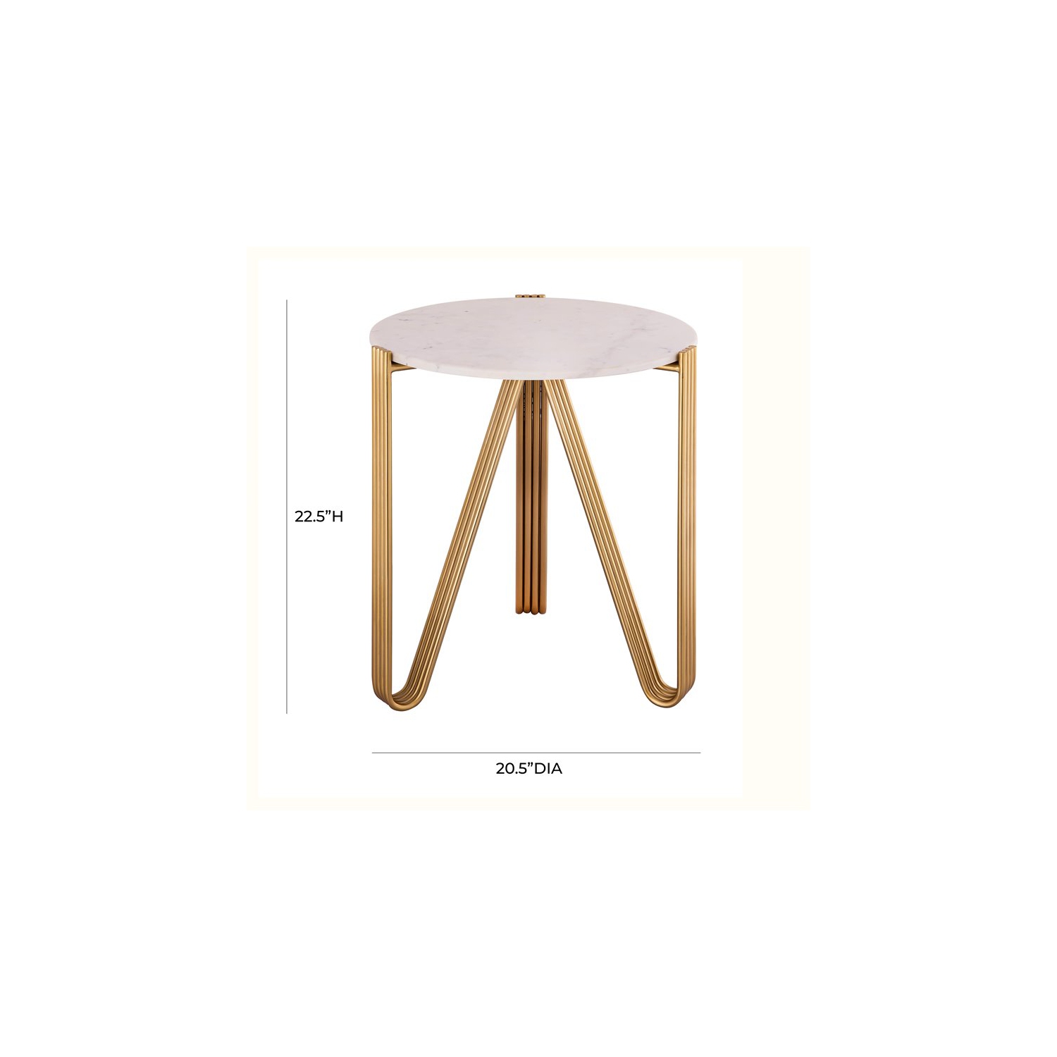 TOV Furniture Aya 28"H Transitional Marble and Iron Side Table in White/Gold