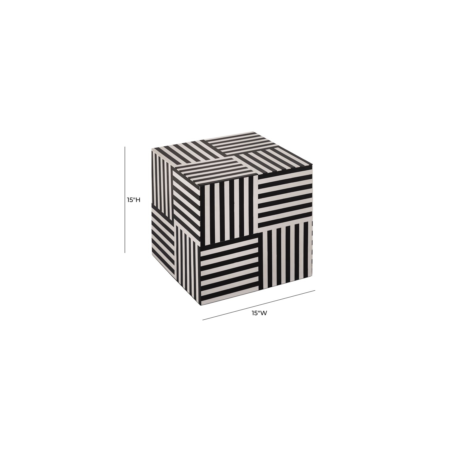 TOV – Table d’appoint en bois MDF de style transitionnel Cube de 15 haut., noir/blanc