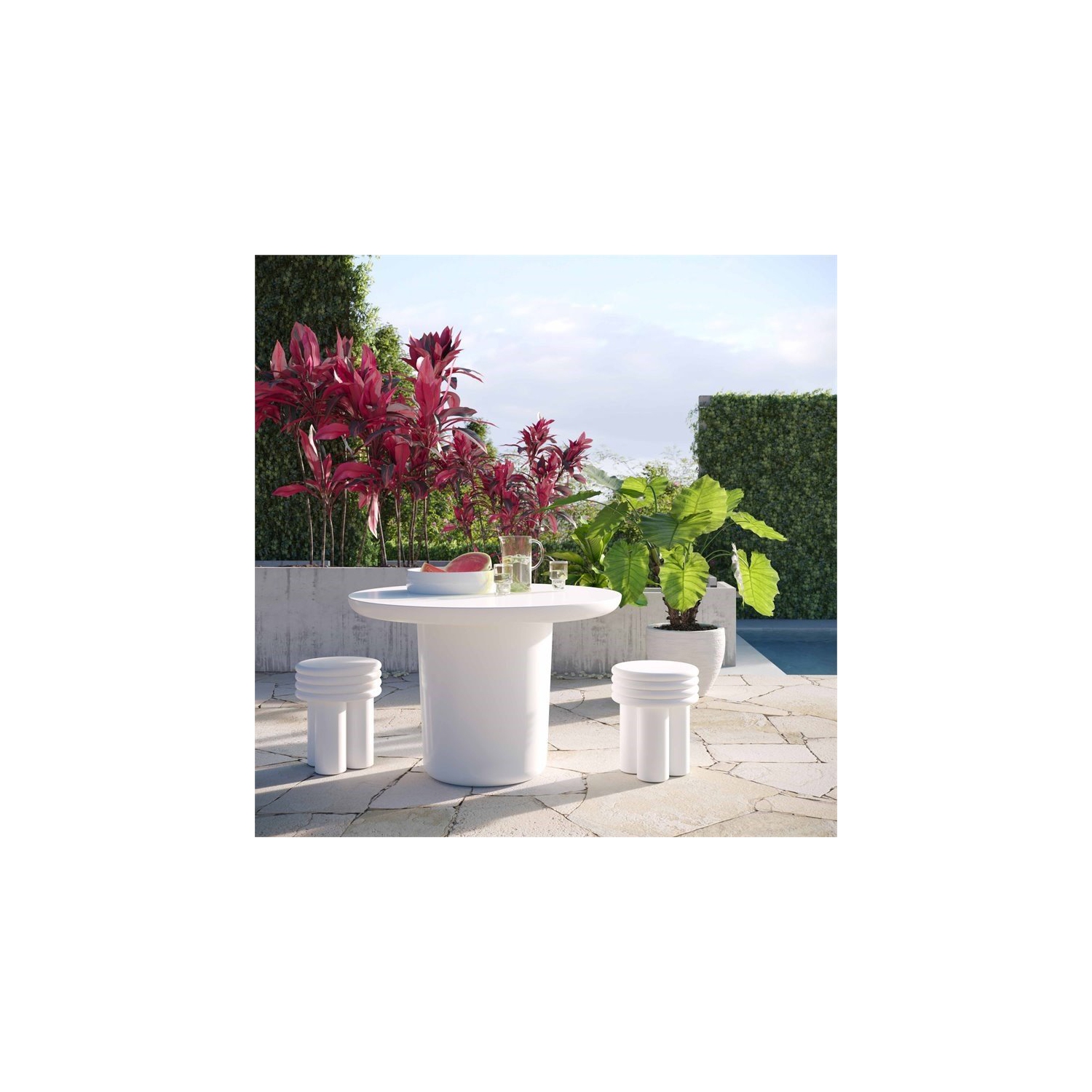 TOV Furniture Delta 17"H Transitional Concrete Stone Side Table in Ivory