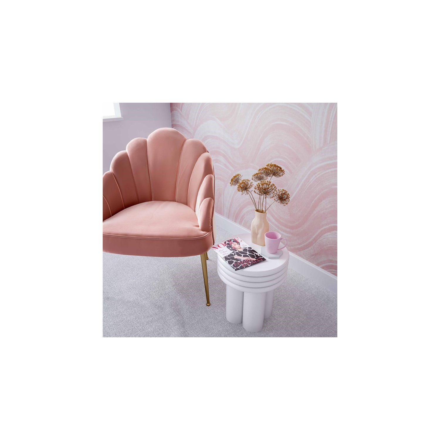 TOV Furniture Delta 17"H Transitional Concrete Stone Side Table in Ivory