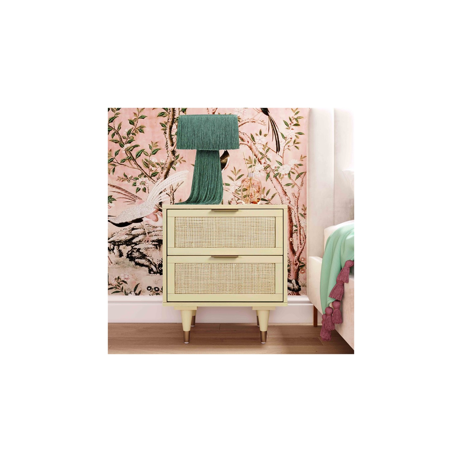 TOV Furniture Sierra 25"H Wood Nightstand in Buttermilk Cream/Antique Brass