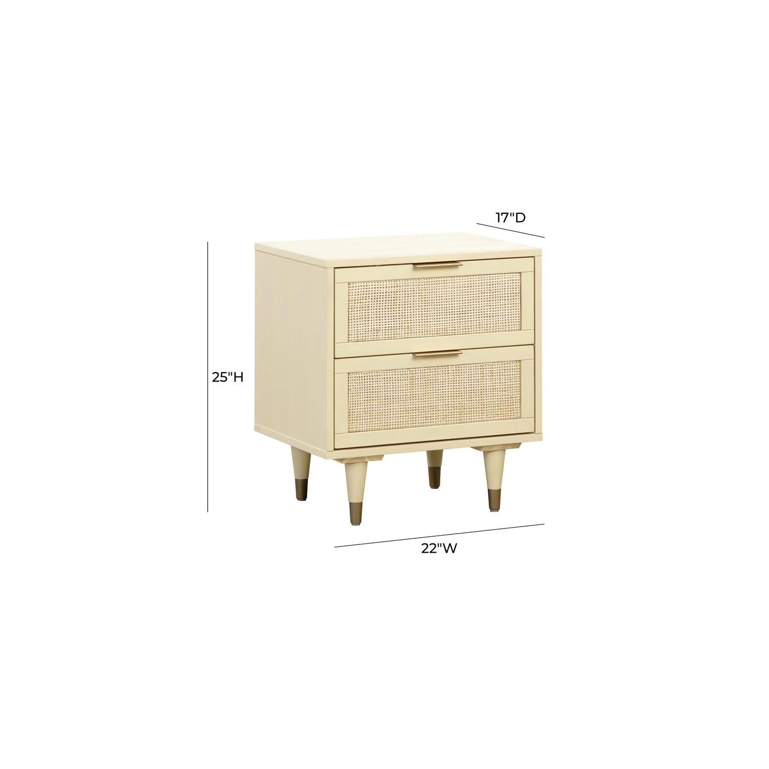 TOV Furniture Sierra 25"H Wood Nightstand in Buttermilk Cream/Antique Brass