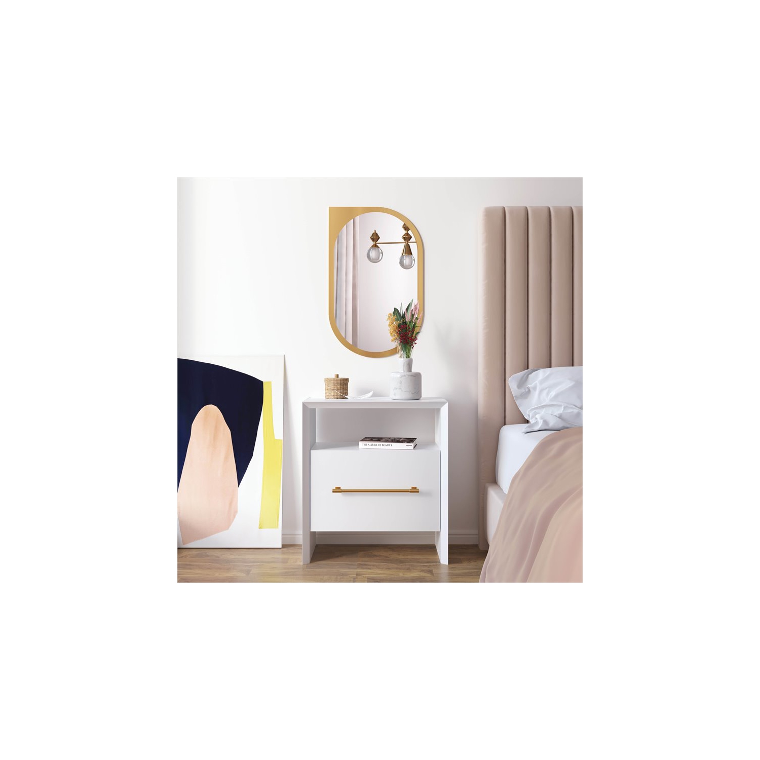 TOV Furniture Libre 27"H Modern Style Acacia Wood Nightstand in White