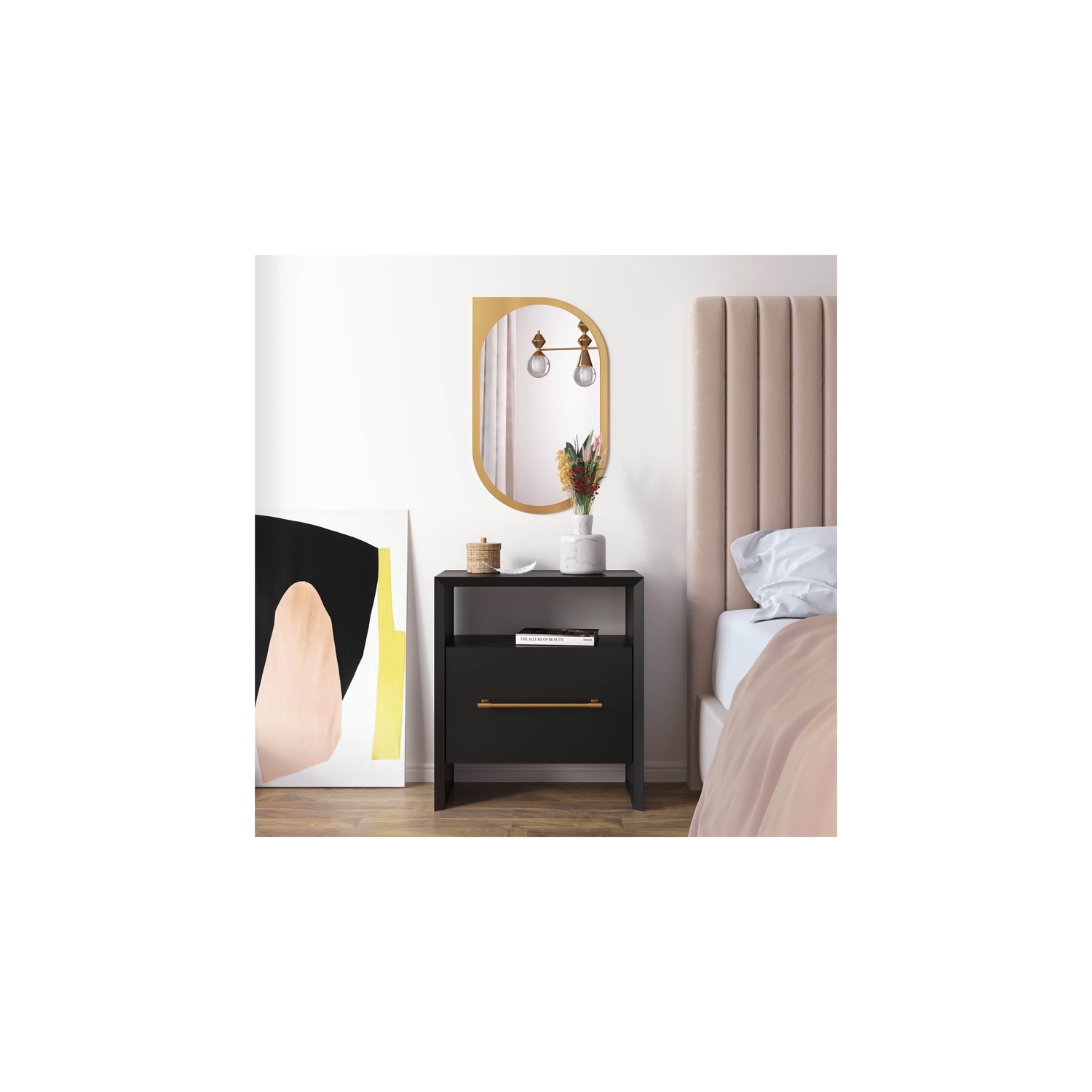 TOV Furniture Libre 27"H Modern Style Acacia Wood Nightstand in Black