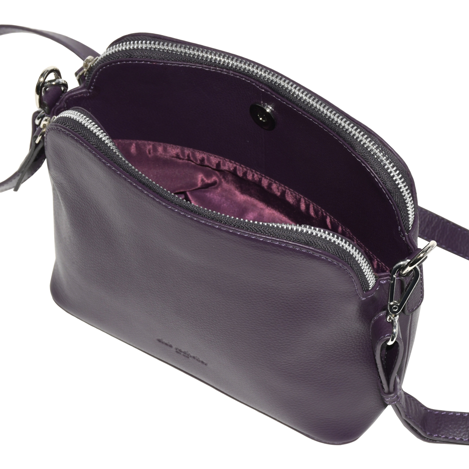 Club Rochelier Leather Double Zipper Crossbody Plum