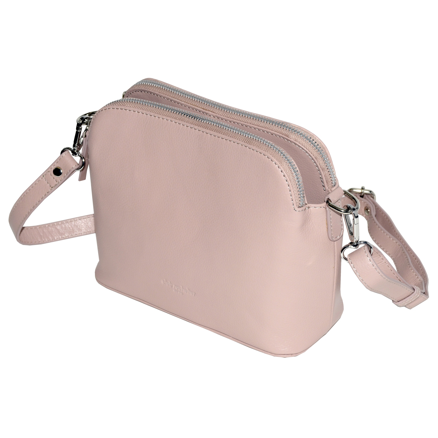 Club Rochelier Leather Double Zipper Crossbody Blush