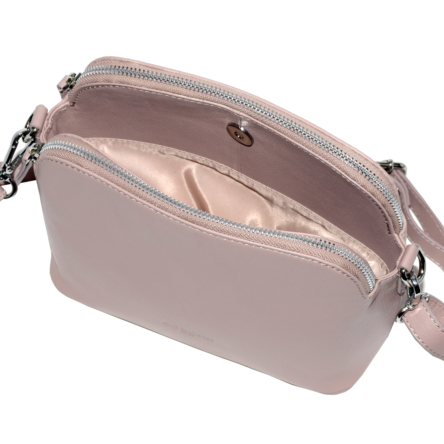 Club Rochelier Leather Double Zipper Crossbody Blush