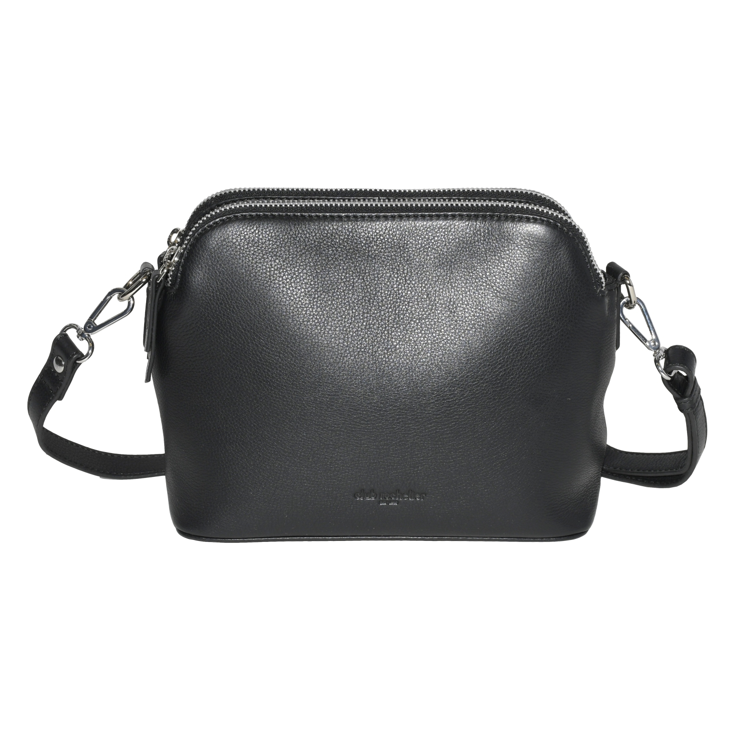 Club Rochelier Leather Double Zipper Crossbody Black