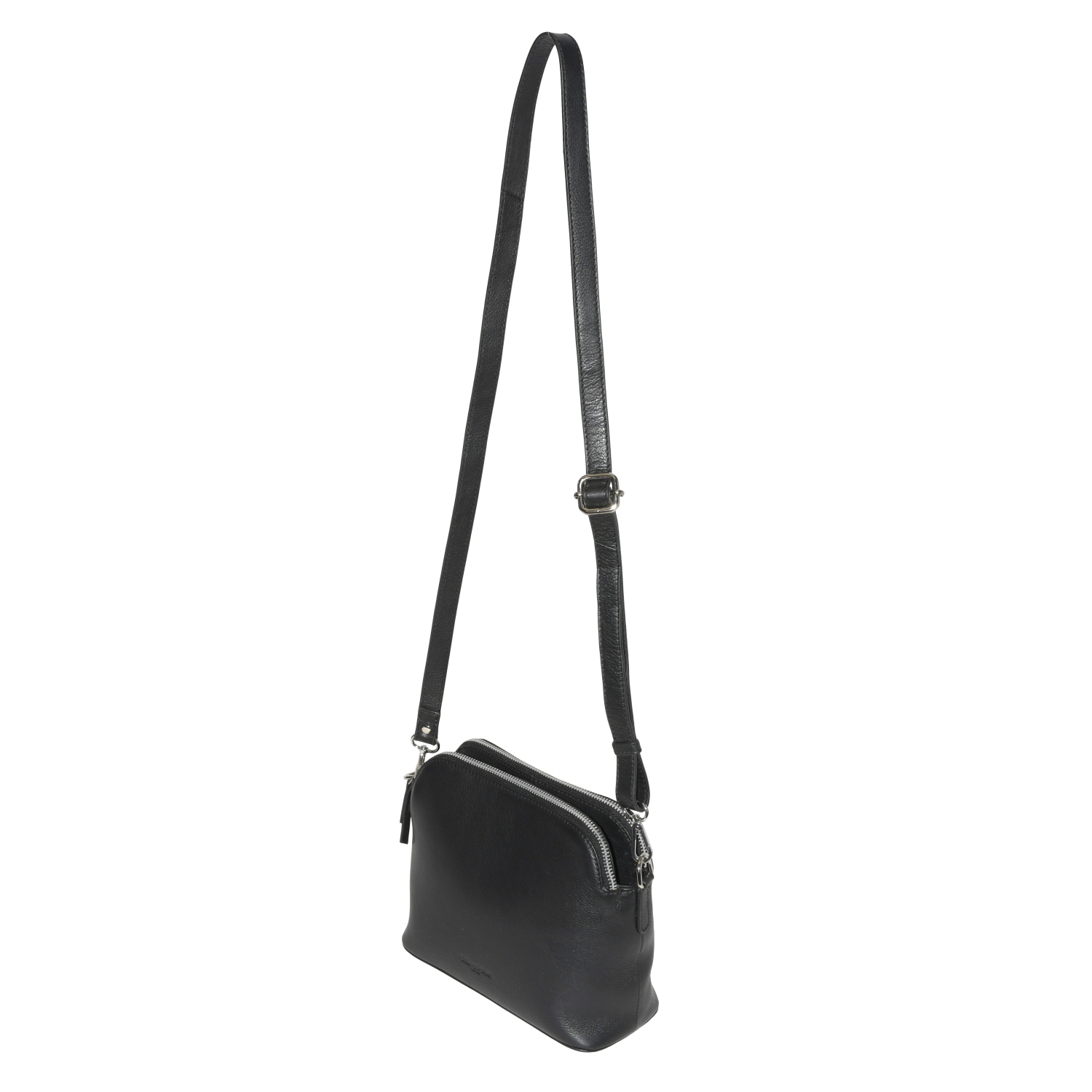 Club Rochelier Leather Double Zipper Crossbody Black