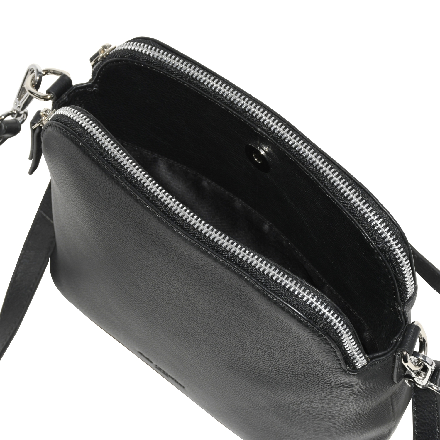 Club Rochelier Leather Double Zipper Crossbody Black